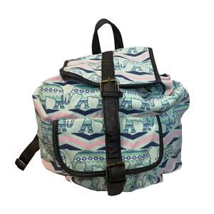 Elephant Print Cloth Flap Backpack